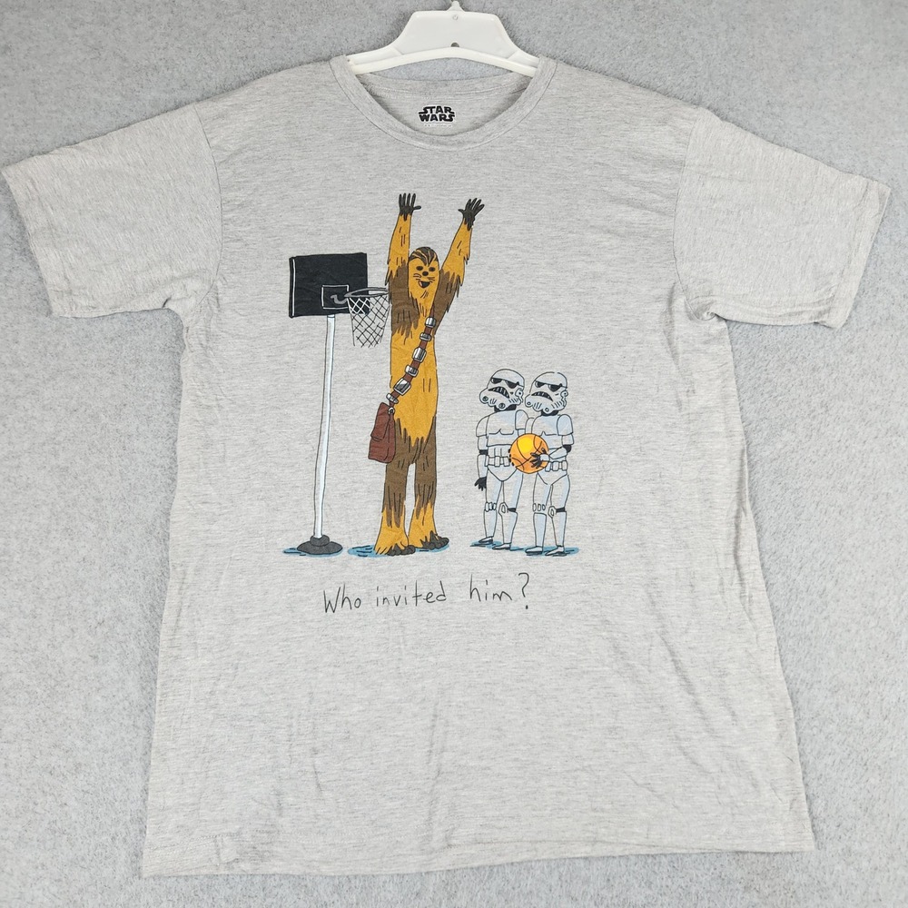 Star Wars T Shirt Mens M Gray Chewbacca Basketball Stormtroopers Funny Graphic